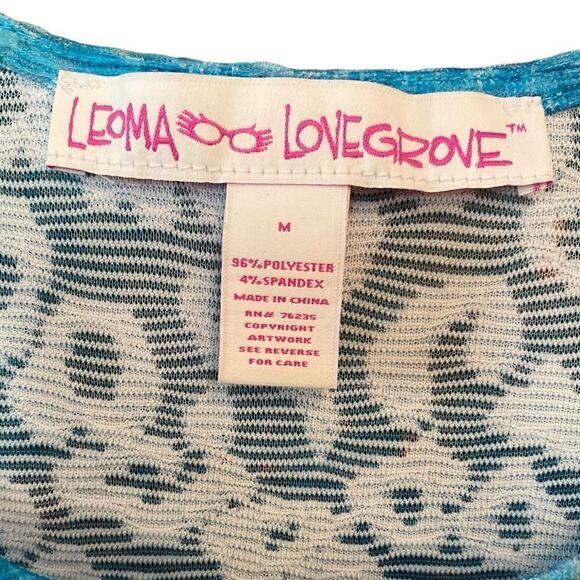 Leoma Lovegrove Sz M Blue Florida Travelers Palm Tree Shirt Sleeve Summer TShirt - Picture 5 of 6